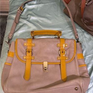 Anthropologie Tan and Yellow Shoulder Bag